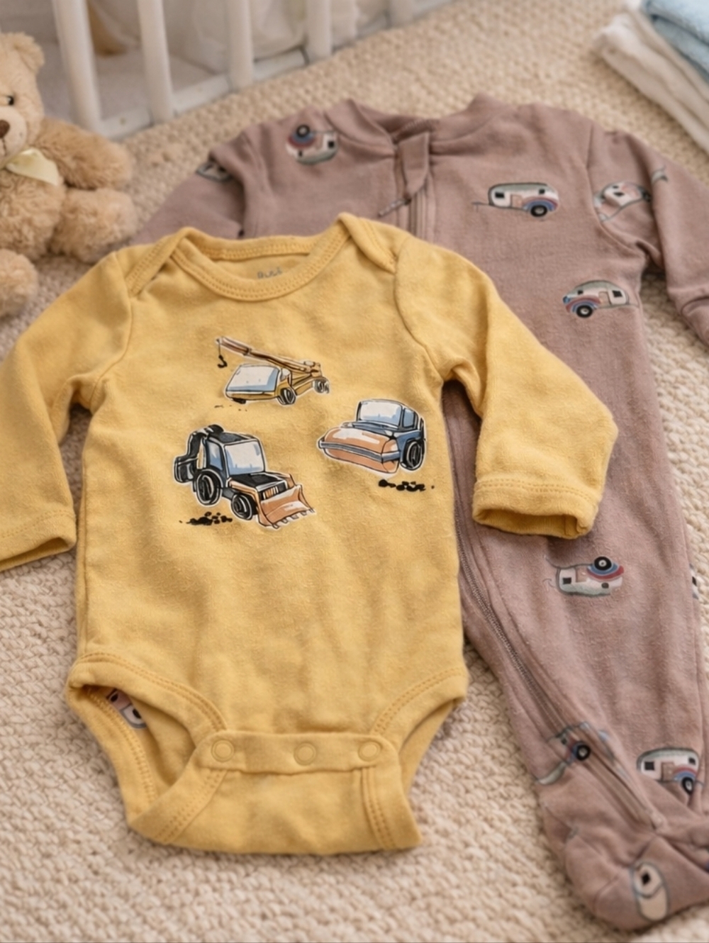🚜 Pekkle 3M Baby Bundle | Construction Onesie + Camper Footie Pajamas